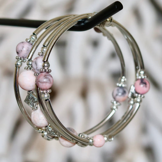 Rose Quartz Zebra Stone Layered Bracelet – Soft & Feminine