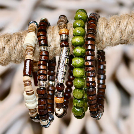 Forest Fern Beaded Bracelet Stack – Earthy & Organic