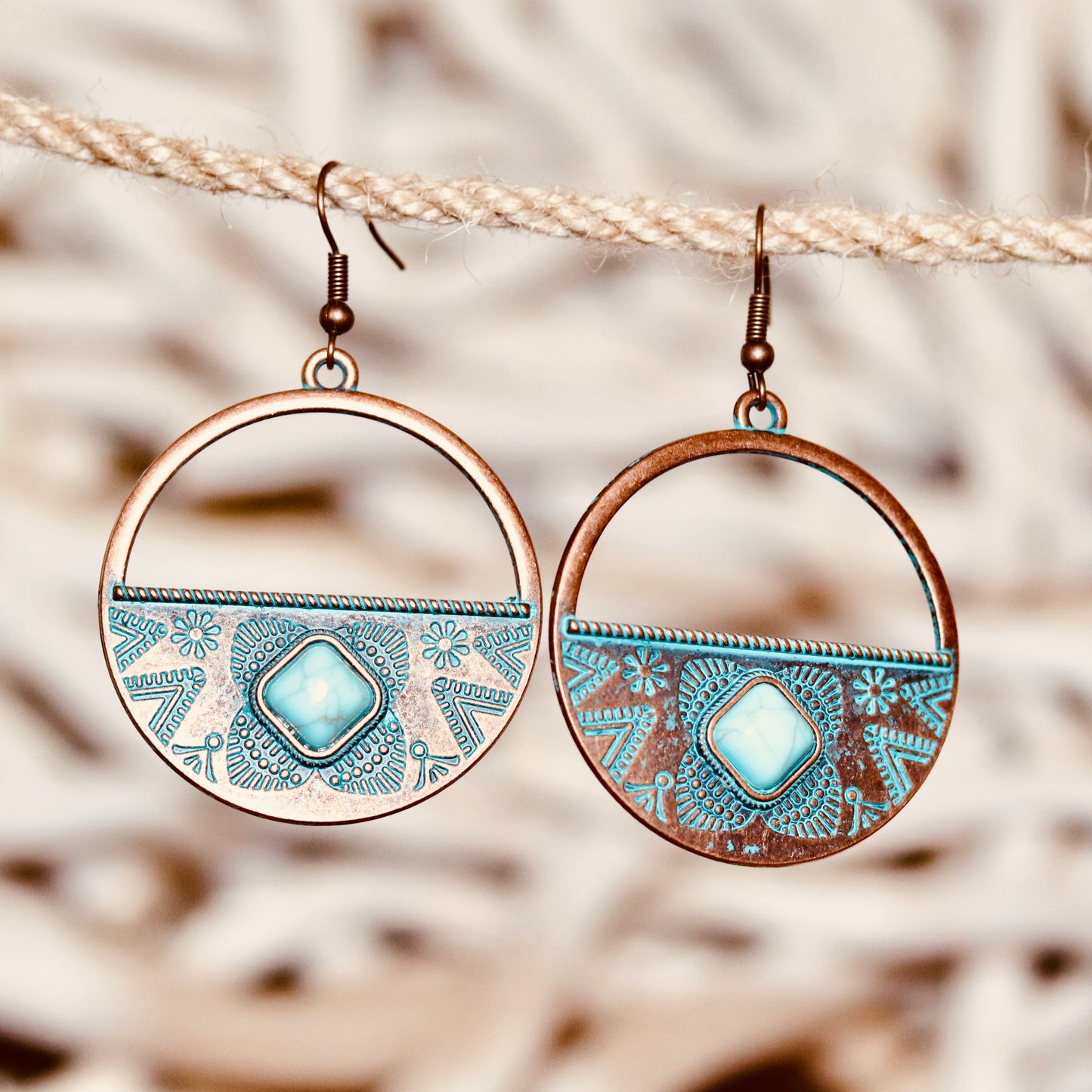 Turquoise Tribal Hoop Earrings – Bold & Bohemian