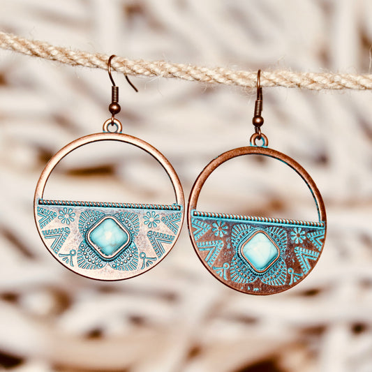 Turquoise Tribal Hoop Earrings – Bold & Bohemian