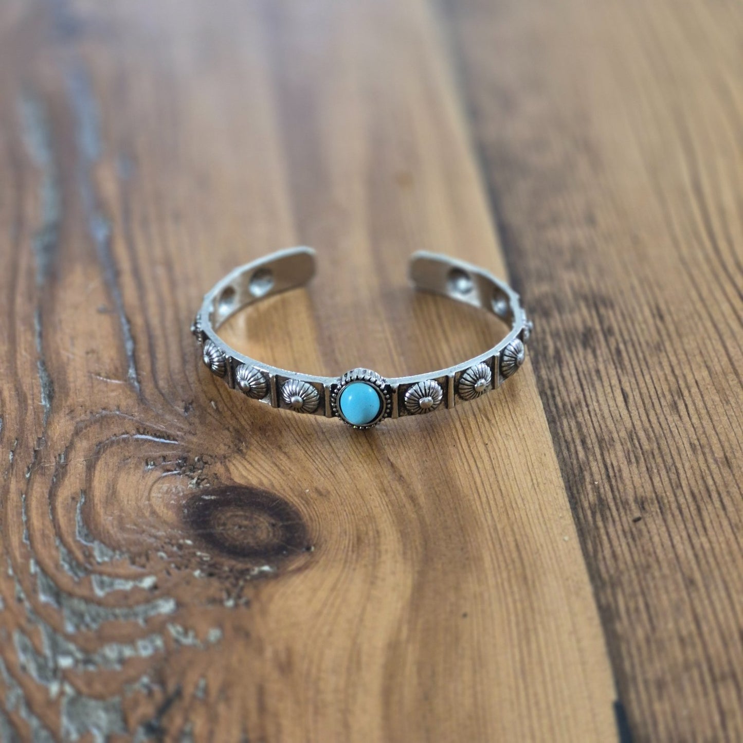 Turquoise Shell Detail Silver Cuff Bracelet